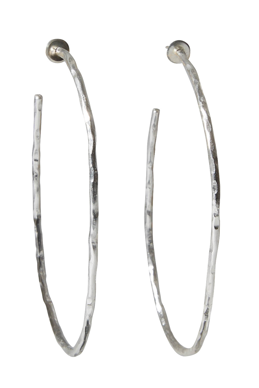 Product shot of the Brass Hammered Oversize Open Hoop Earrings in colour Silvbrass (Metallics), from the front