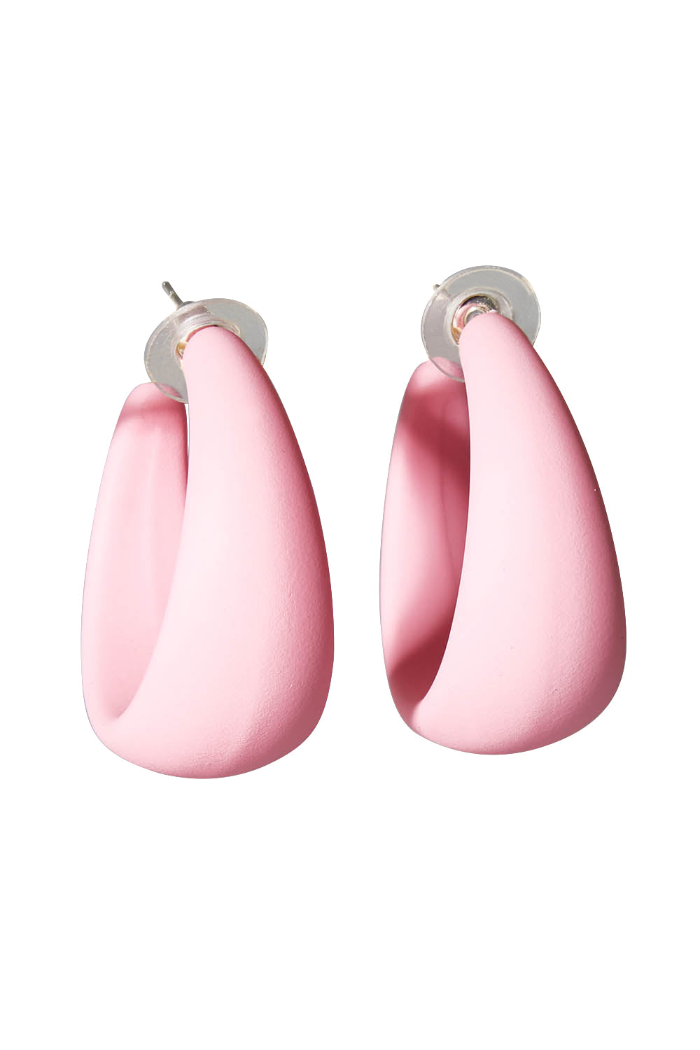 Product shot of the Coloured Hoop Earrings in colour Palepink (Pink), from the front