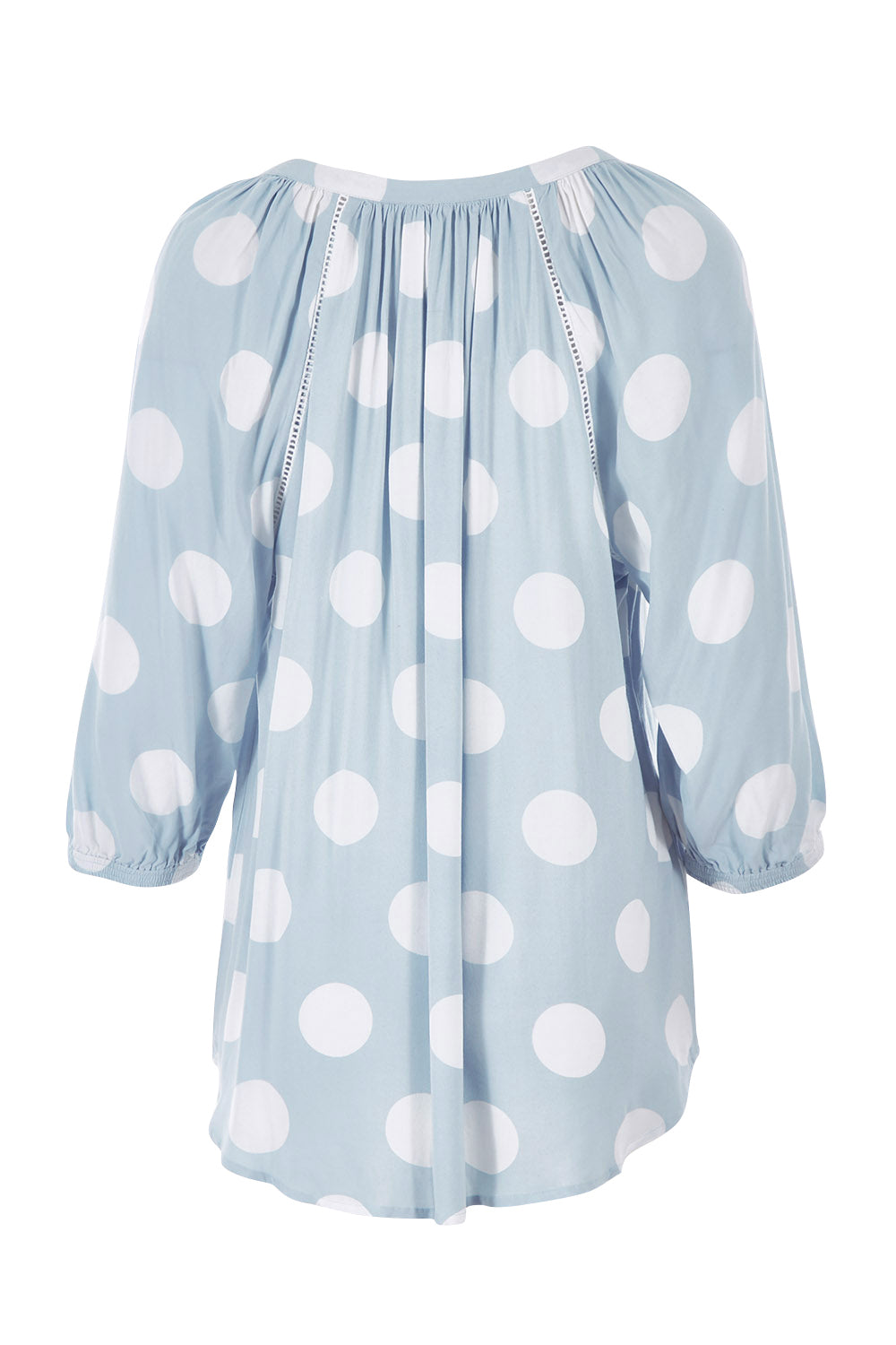 Product shot of The Stitch Detail Blouse in colour Chambspot (Blue), from the back