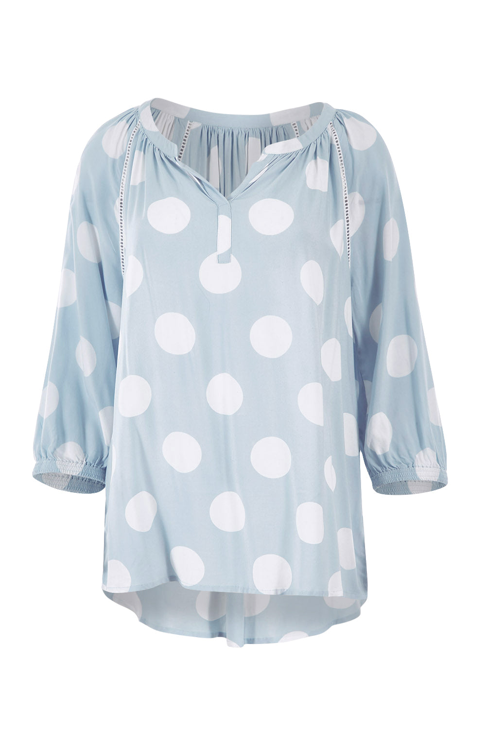 Product shot of The Stitch Detail Blouse in colour Chambspot (Blue), from the front