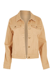 Product shot of The Denim Jacket in colour Biscuit, from the front