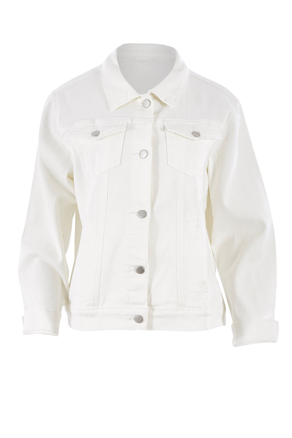Product shot of The Denim Jacket in colour Whitedenim (White), from the front