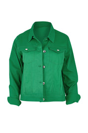 Product shot of The Tencel Blend Denim Jacket in colour Emerald (Green), from the front