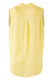 Product shot of The Sleeveless Cross Over Blouse in colour Sunshine, from the back