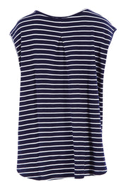 Product shot of The Textured Stripe Tank in colour Stripe (Blue), from the back