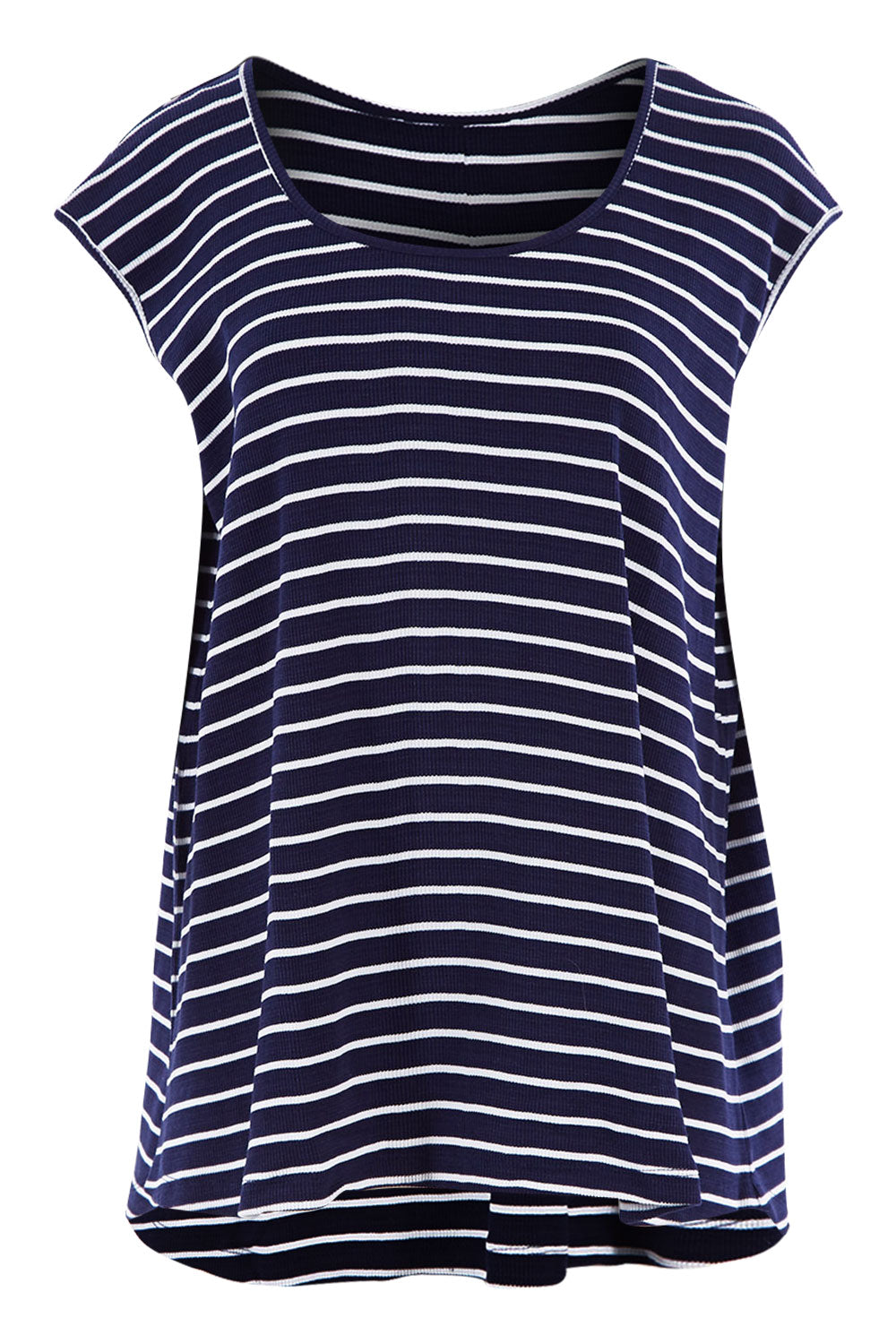 Product shot of The Textured Stripe Tank in colour Stripe (Blue), from the front