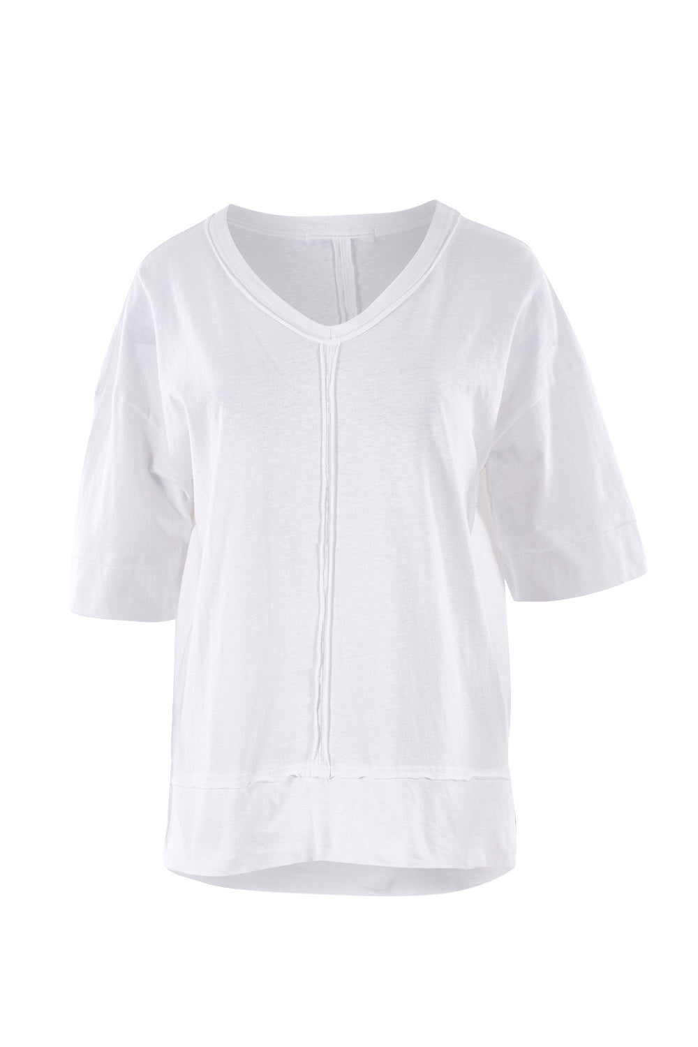 Product shot of The Panel Detail Tee in colour White (White), from the front