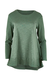Product shot of The Long Sleeve Swing Tee in colour Pine (Green), from the front