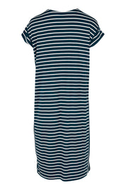 Product shot of The Summer Stripe Dress in colour Inkpetrol (Blue), from the back