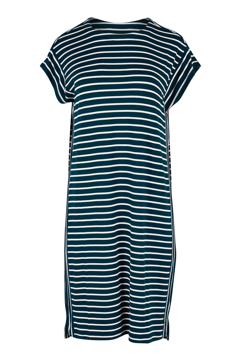 Product shot of The Summer Stripe Dress in colour Inkpetrol (Blue), from the front