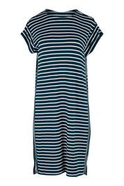 Product shot of The Summer Stripe Dress in colour Inkpetrol (Blue), from the front