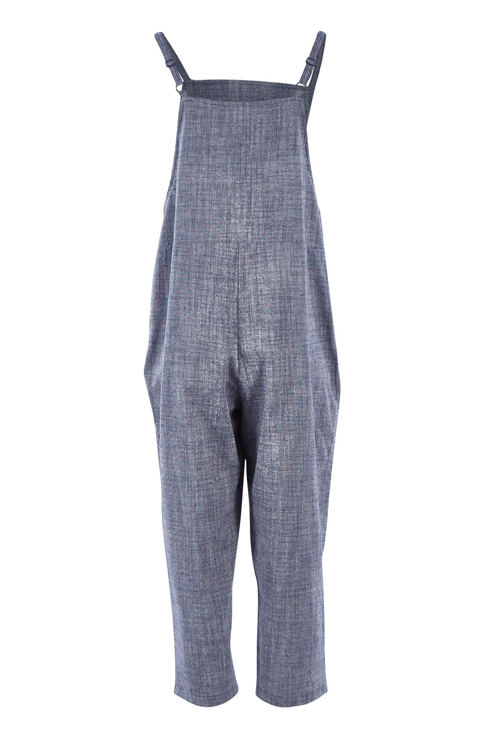 Product shot of The Comfort Overall in colour Bluemarle (Blue), from the back