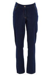 Product shot of The Essential 5 Pocket Slim Jean in colour Darkdenim (Blue), from the front