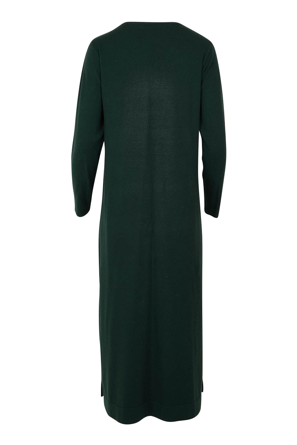 Product shot of The Comfort True Knit Dress in colour Darkpine (Green), from the back