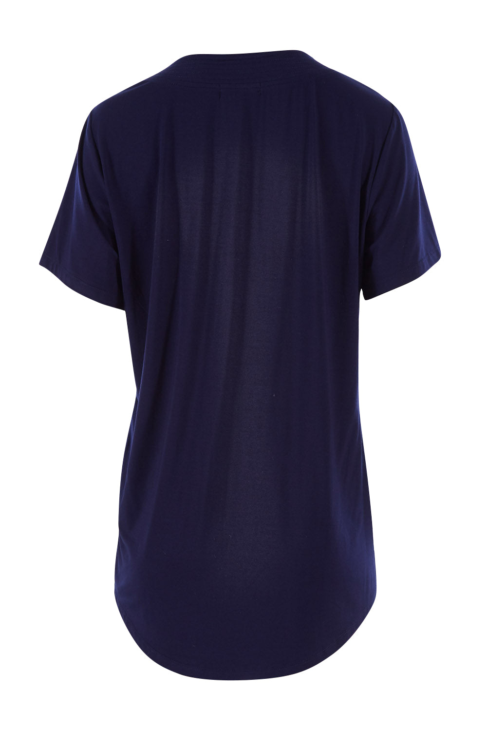 Product shot of The Stitch Detail Short Sleeve Top in colour Navy (Blue), from the back