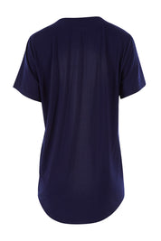 Product shot of The Stitch Detail Short Sleeve Top in colour Navy (Blue), from the back