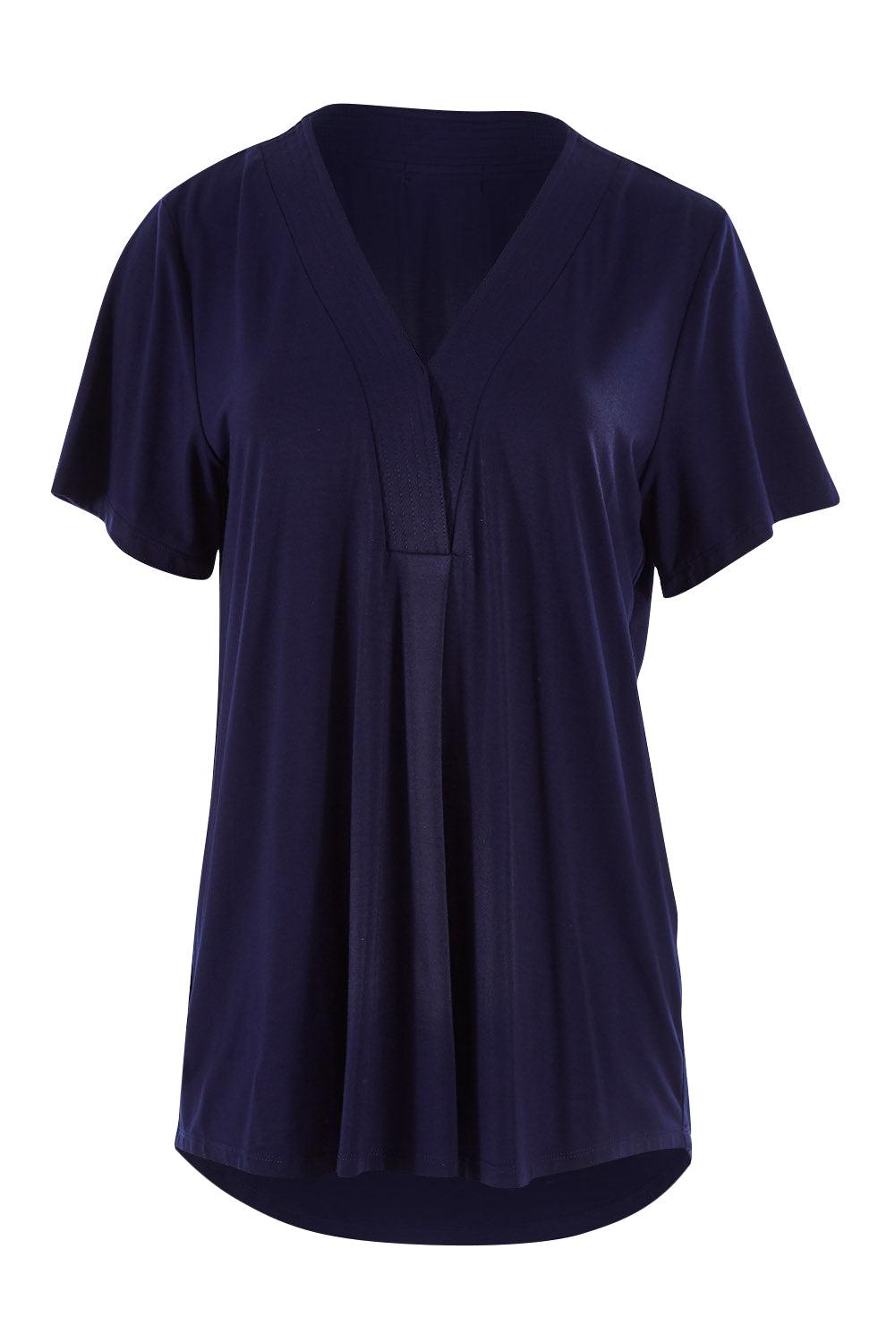 Product shot of The Stitch Detail Short Sleeve Top in colour Navy (Blue), from the front