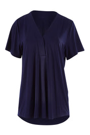 Product shot of The Stitch Detail Short Sleeve Top in colour Navy (Blue), from the front