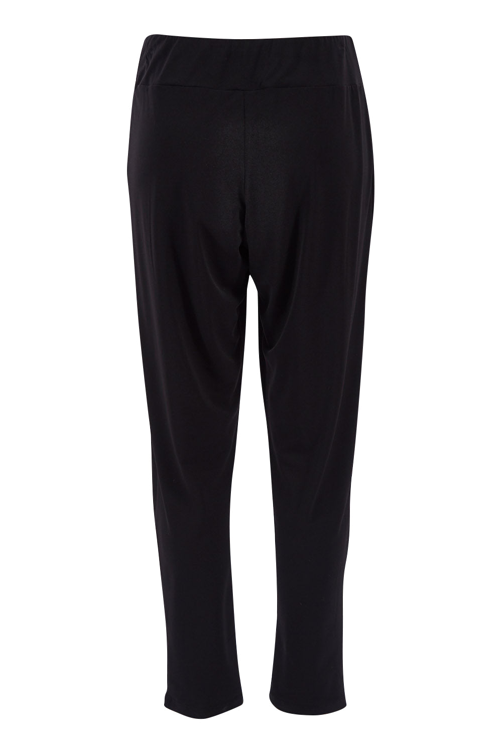 Product shot of The Recycled Flat Front Pull On Pant in colour Black (Black), from the back