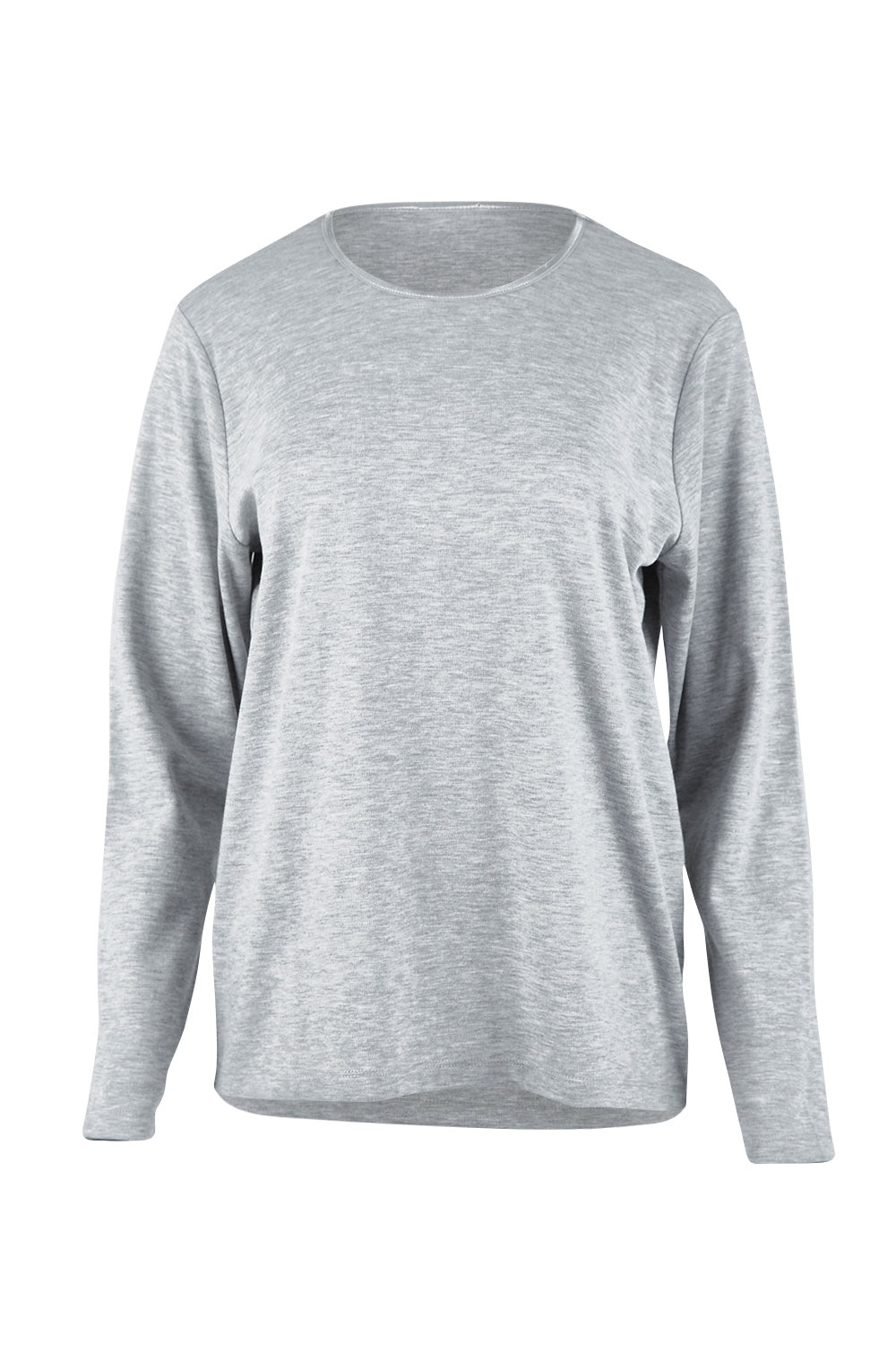 Product shot of The Essential Crew Neck Tee in colour Silver (Grey), from the front