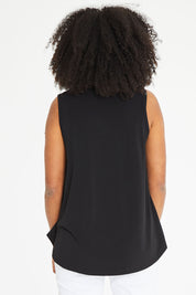 Model Schanez wearing size 10 of The Essential Swing Tank in colour Black (Black), from the back