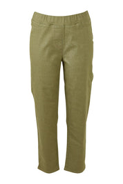 Product shot of The 7/8 Pull On Pant in colour Olive (Green), from the front