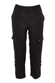 Product shot of The Cotton Blend Cargo Pant in colour Black (Black), from the front