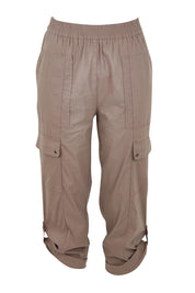 Product shot of The Cotton Blend Cargo Pant in colour Coffee, detail