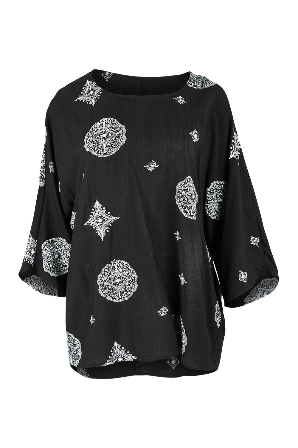 Product shot of The Relax Fit Printed Top in colour Blkfloral (Black), from the front