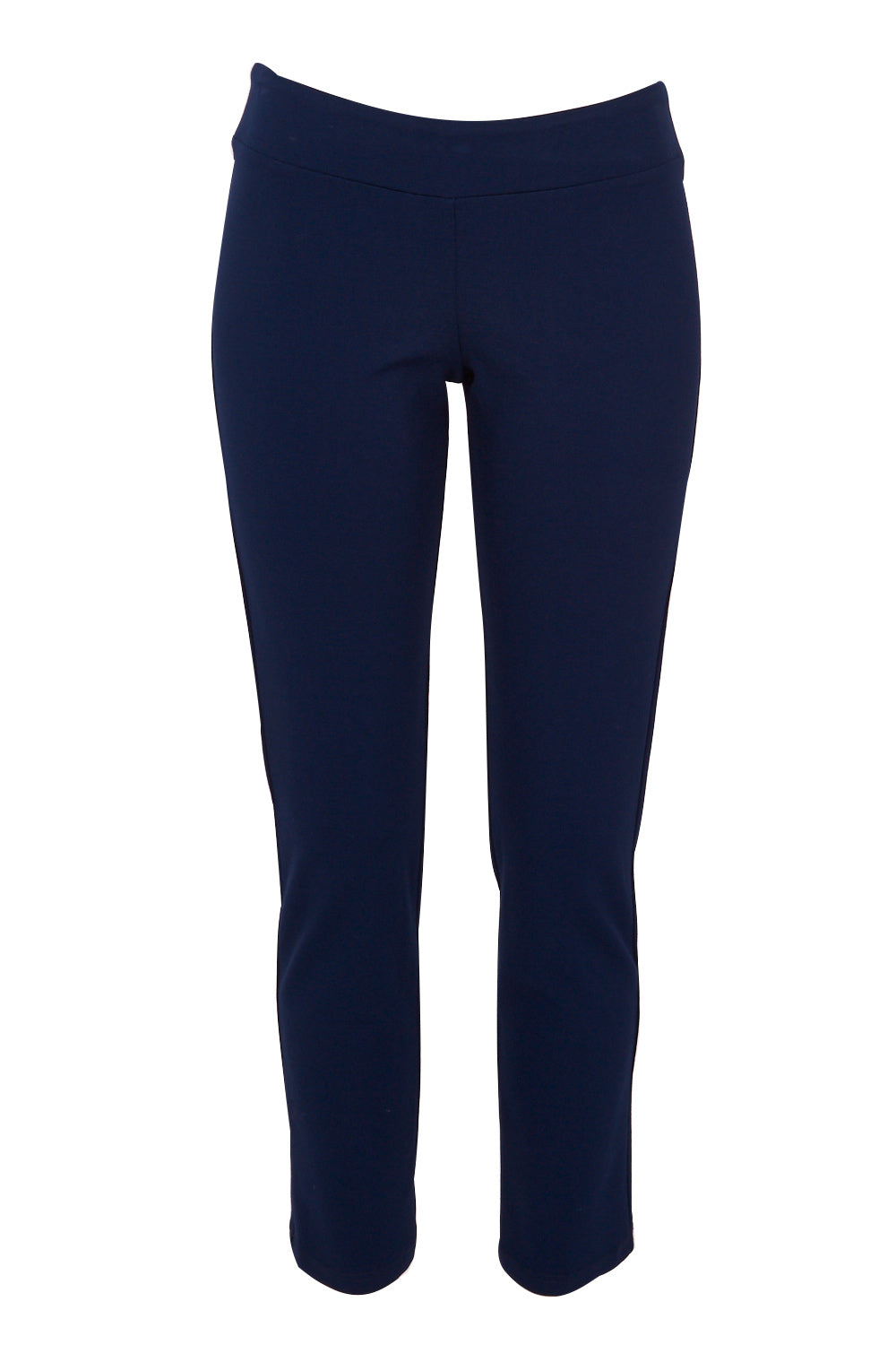 Product shot of The Straight Leg Ponte Pant in colour Navy (Blue), from the front