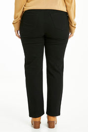 Model Laura wearing size 14 of The Keepers Highwaisted Straight Jean in colour Black (Black), from the back