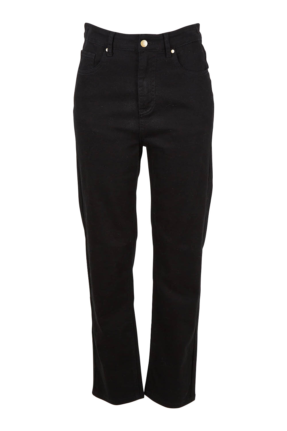 Product shot of The Keepers Highwaisted Straight Jean in colour Black (Black), from the front