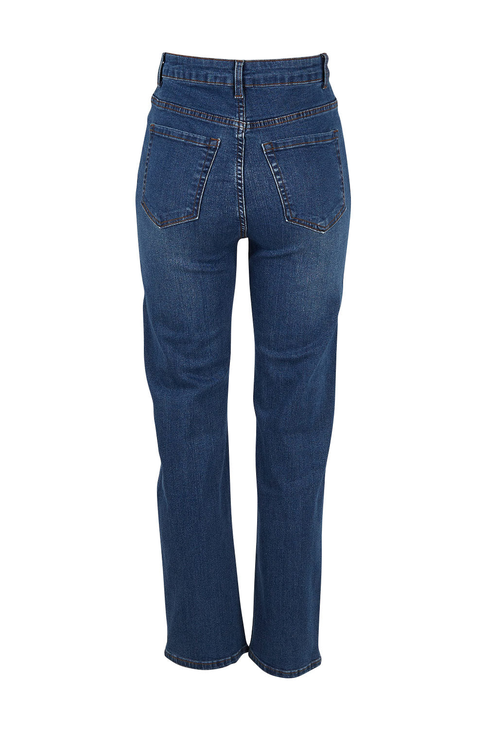 Product shot of The Keepers Highwaisted Straight Jean in colour Darkdenim (Blue), from the back