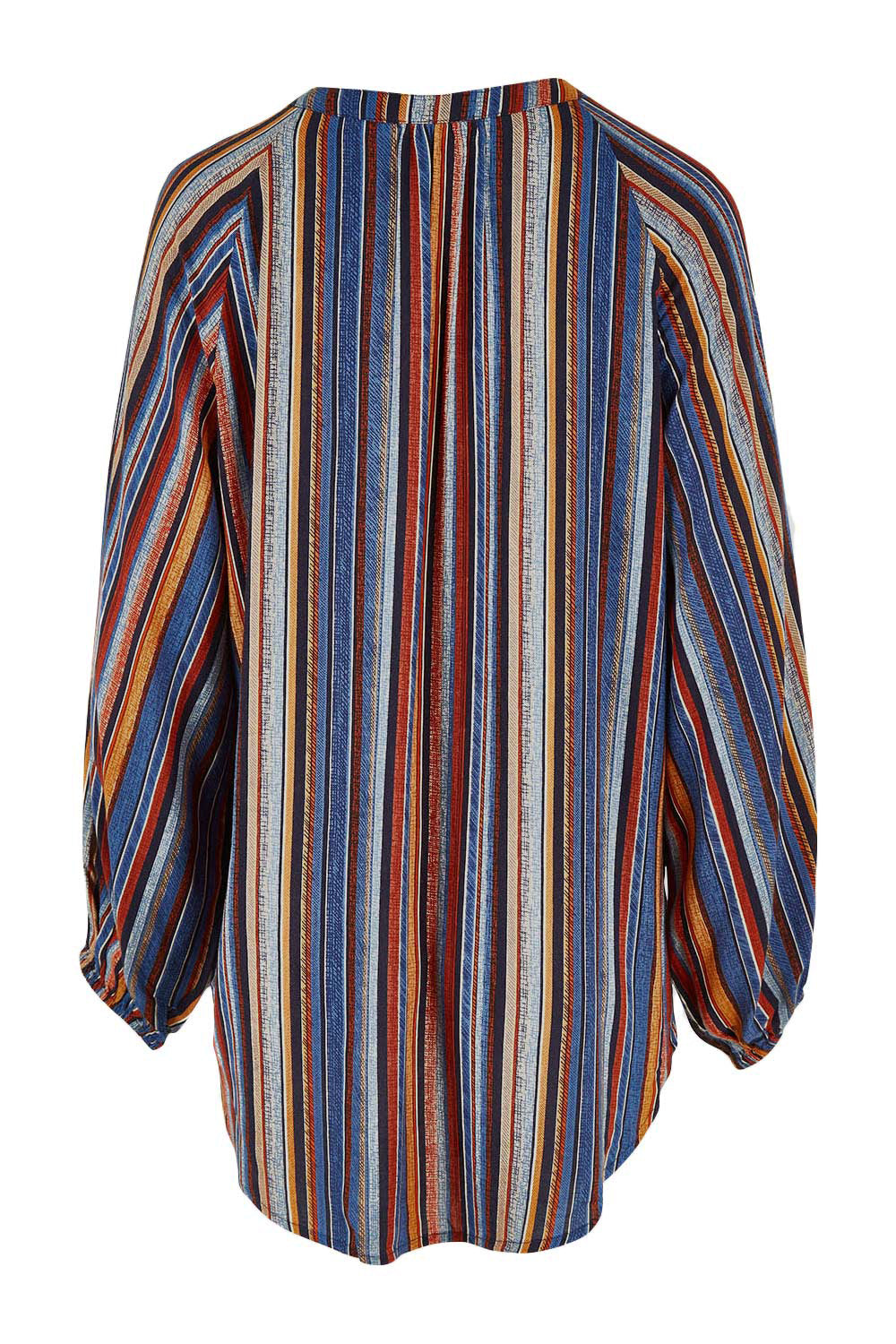 Product shot of The Long Sleeve Crew Neck Shirt in colour Camelstrip (Blue), from the back