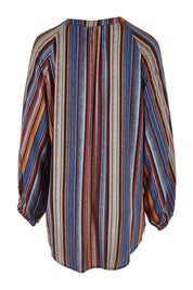 Product shot of The Long Sleeve Crew Neck Shirt in colour Camelstrip (Blue), from the back
