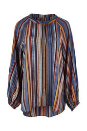 Product shot of The Long Sleeve Crew Neck Shirt in colour Camelstrip (Blue), from the front