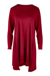 Product shot of The Crew Neck High Low Tunic in colour Redberry (Red), from the front