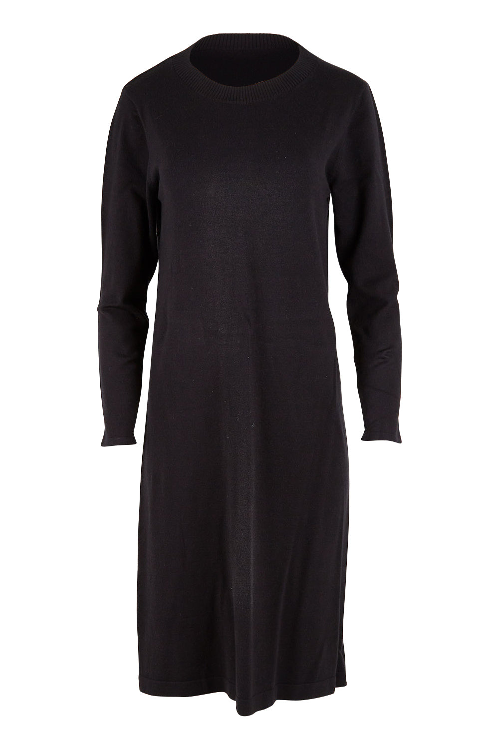 Product shot of The Everyday Knit Midi Dress in colour Black (Black), from the front