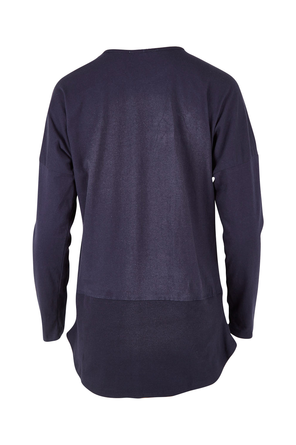 Product shot of The Rib Trim Long Sleeve Tee in colour Navy (Blue), from the back