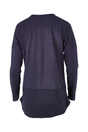 Product shot of The Rib Trim Long Sleeve Tee in colour Navy (Blue), from the back