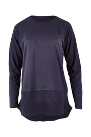 Product shot of The Rib Trim Long Sleeve Tee in colour Navy (Blue), from the front