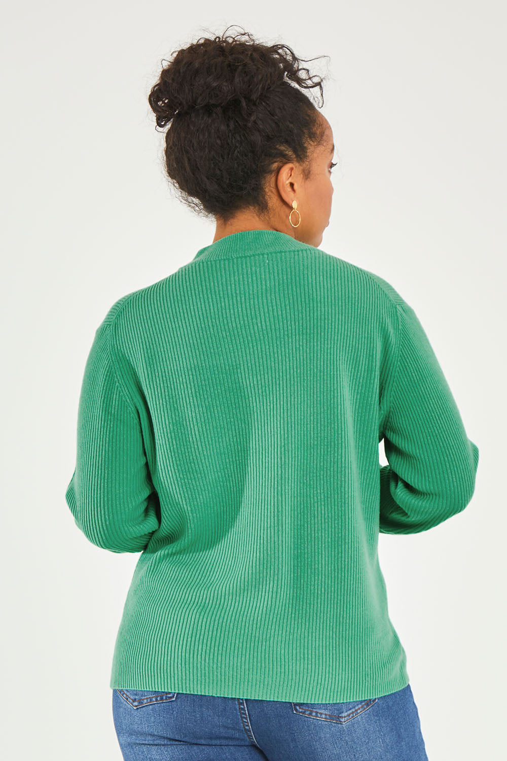 Model Noli wearing size L of The Essential Soft Rib Skivvy in colour Seafoam (Green), from the back