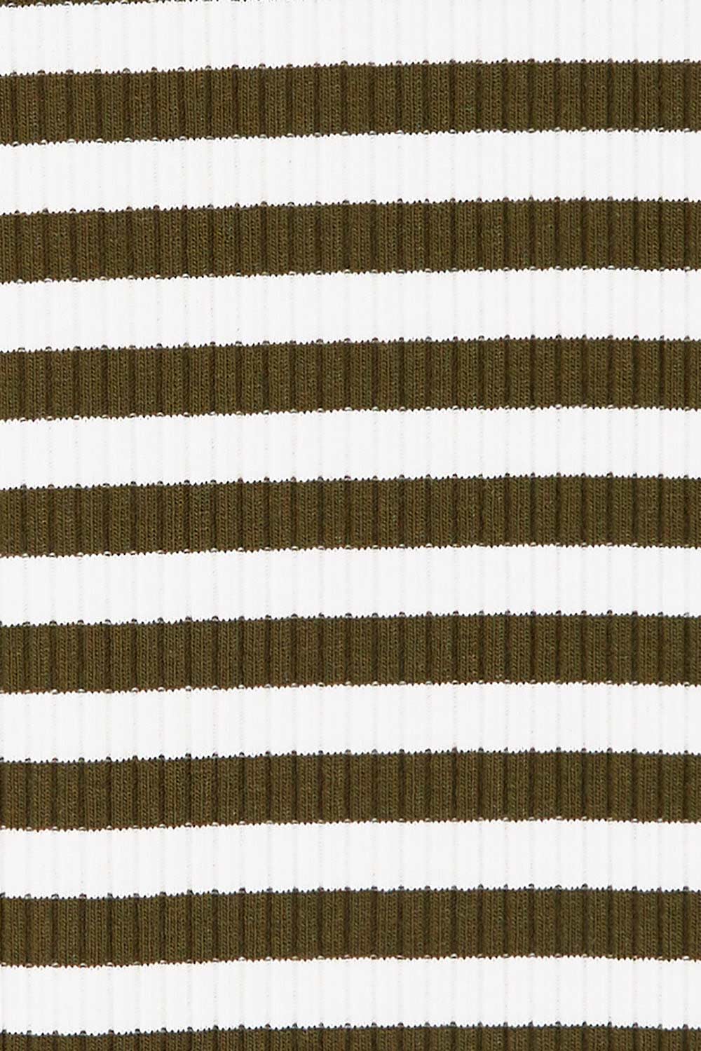 Product shot of The Spliced Stripe Tee in colour Olive (Green), detail