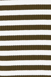 Product shot of The Spliced Stripe Tee in colour Olive (Green), detail