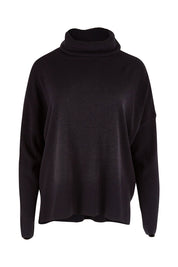 Product shot of The Essential Soft High Low Jumper in colour Black (Black), from the front