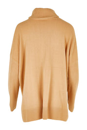 Product shot of The Essential Soft High Low Jumper in colour Camel, from the back