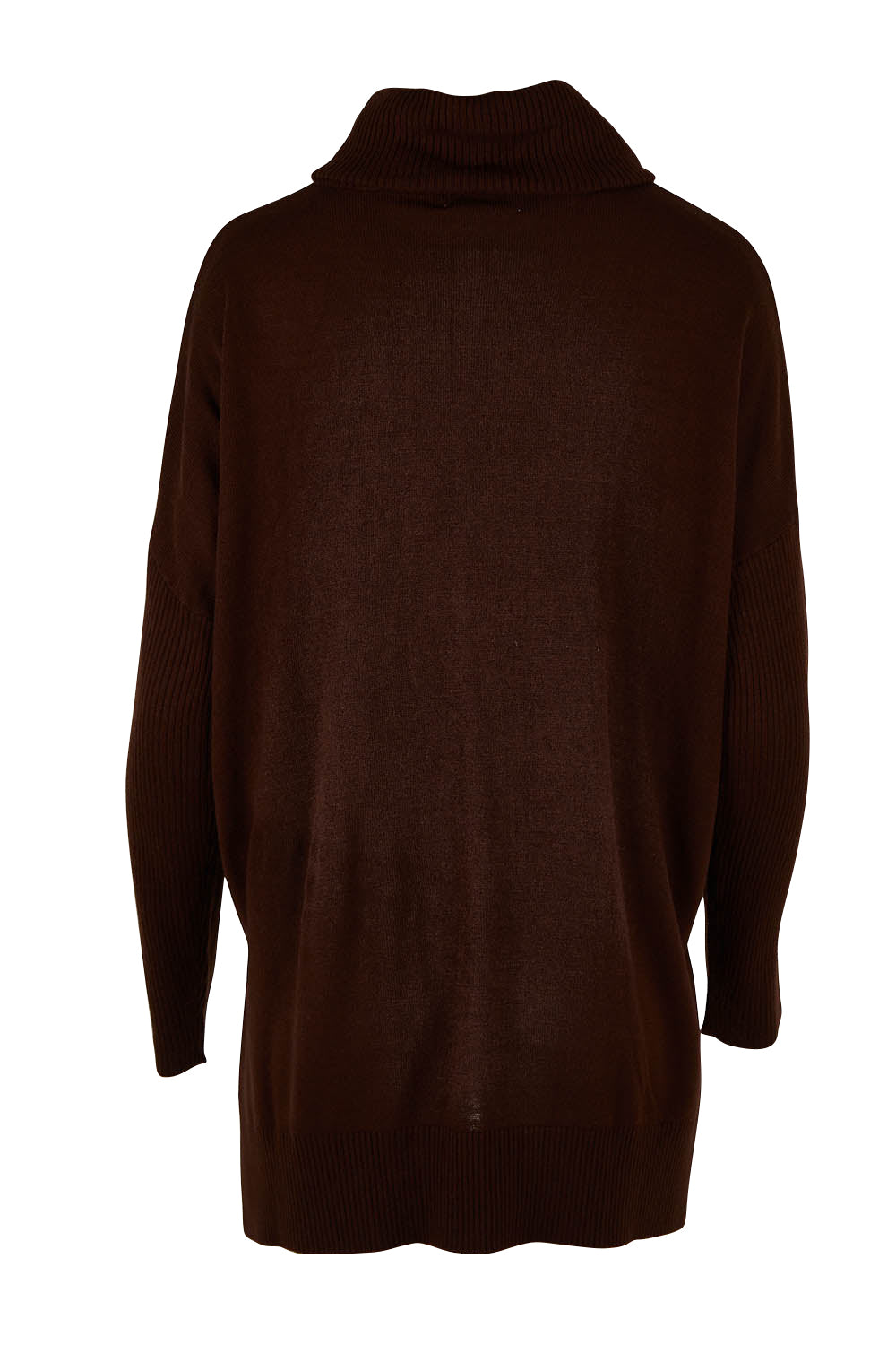 Product shot of The Essential Soft High Low Jumper in colour Chocolate, from the back