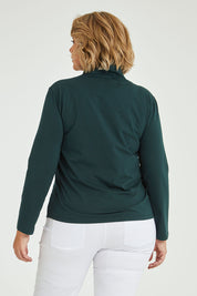 Model Fiona wearing size 16 of The Keepers Skivvy in colour Pinegreen (Green), from the back