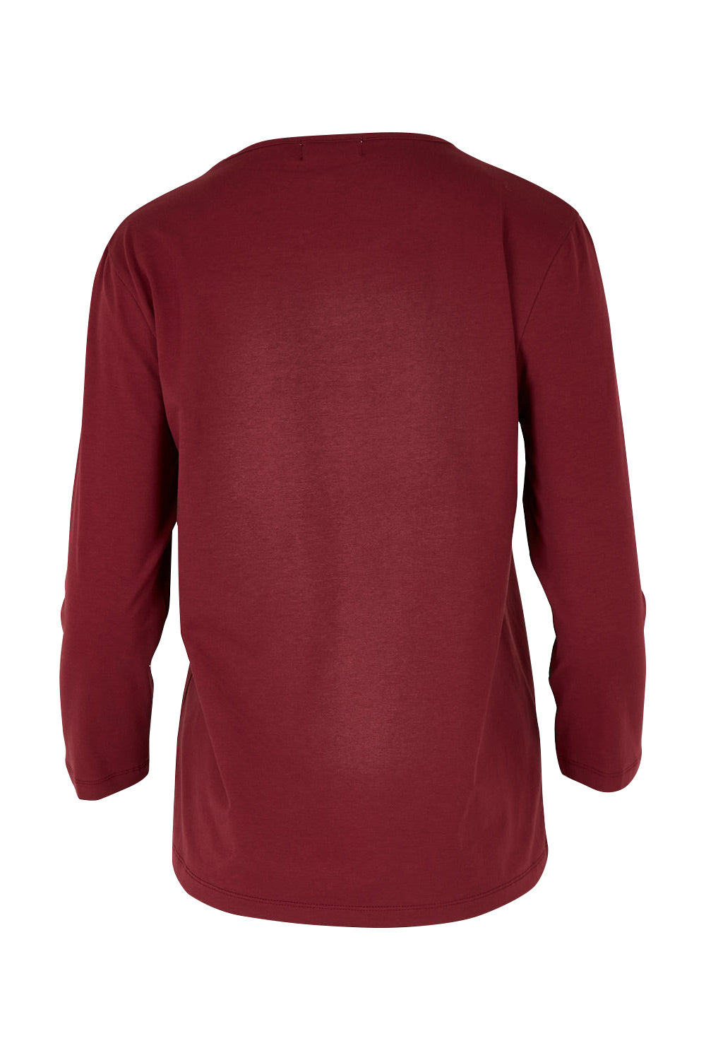 Product shot of The Keepers 3/4 Sleeve Tee in colour Burgundy (Purple), from the back
