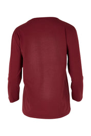 Product shot of The Keepers 3/4 Sleeve Tee in colour Burgundy (Purple), from the back